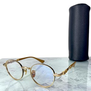Unisex Retro Vintage Round Eyeglass Frames – Gold & Brown Acetate Titanium Korean Style with Case