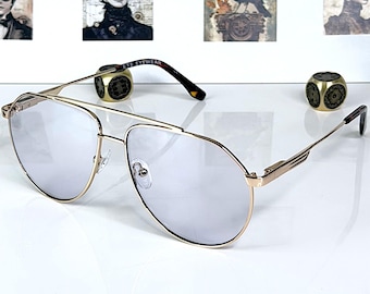 Blue Light Computer Glasses, Gold Aviator Steel Frame, Clear 0.00 Lenses