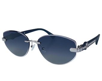 Zonnebril Gepolariseerd Dames Ovaal Randloos ETE Elegant Metalen Frame Zwart Zilver