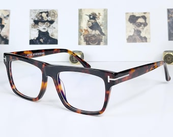 Blue Light Computer Glasses, Tortoise Square Acetate Eyeglasses Frames, Clear 0.00 Lenses