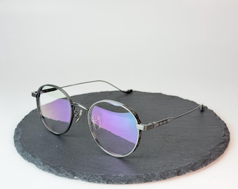 Round Titanium Eyeglass Frames - Grey Gothic Japanese Retro Style Unisex Glasses, Prescription Ready, Best Gift for Him or Her