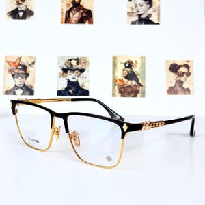 Eyeglass Frames: Pure Titanium, Black Gold Rectangular Japanese-Inspired Style, RX Ready