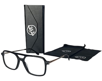 Men's Black Acetate Square Eyeglasses: Designer Optical Frames