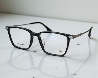 Y2K Japanese Titanium Eyeglasses: Black Acetate Frame, Unisex