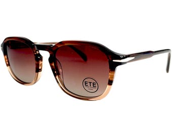 Okulary przeciwsłoneczne z polaryzacją – brązowa, bursztynowa oprawka z octanu, unisexowy styl projektanta