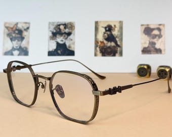 Bronze Titanium Eyeglasses | Japanese Korean Retro Blue Light Glasses