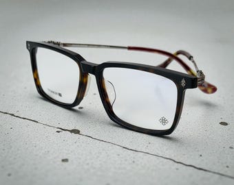 Optical glasses unisex tortoise black silver frame prescription ready eyewear | Japanese style acetate titanium