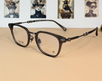Square Nerd Eyeglasses Optical Frames, Japanese Retro Vintage Unisex Eyewear, Gray Acetate Titanium Frame