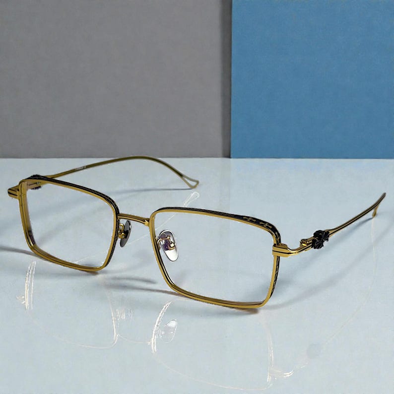 Titanium Rectangular Eyeglasses Frames, Japanese Retro Gothic, Blue Light Filter image 1