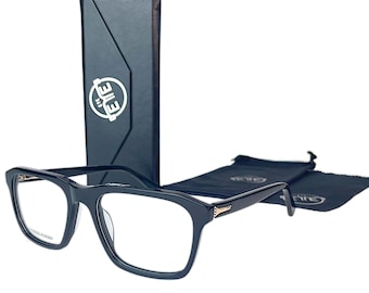Acetate Eyeglass Frames: Unisex Rectangular Glasses - Deep Navy Blue