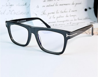 Blue Light Glasses, Black Acetate Square Eyeglasses Frames