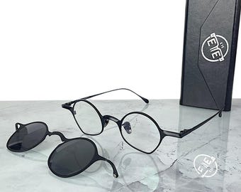 Gafas de sol redondas de titanio retro / Gafas de sol polarizadas con clip estilo gótico