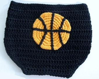 Baby Basketball Crochet Bloomers | Handmade Black& Orange Diaper Cover | Sports size 0-3 month