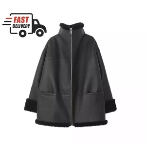 Women&#39;s Black B3 Bomber Jacket| Real Sheepskin Vintage Style Leather Jacket| Winter Shearling Fur Jacket| Aviator Flying Leather Jacket
