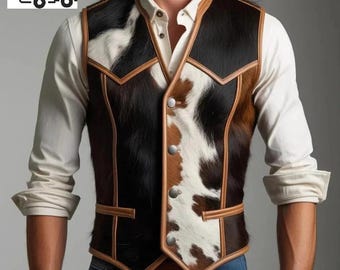 Genuine Cowhide Hair On Vest - Handmade Cow Skin Leather Western Waistcoat - Vintage Vest