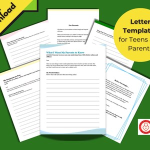 Plantillas de cartas de adolescentes a padres / Tecnología y adolescentes / Descarga digital / Herramienta de comunicación familiar y de salud mental / Imprimibles para padres