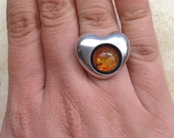 Vintage Amber Heart Ring