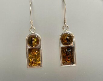 Statement green amber earrings