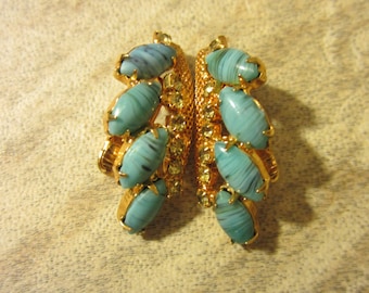 Vintage gold tone and blue stone earrings