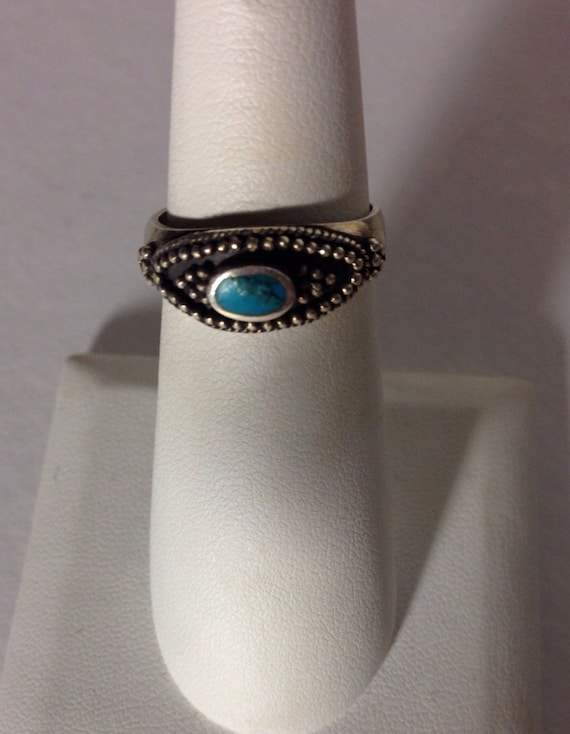 Vintage Turquoise Sterling Silver Ring, Size 6 - image 1