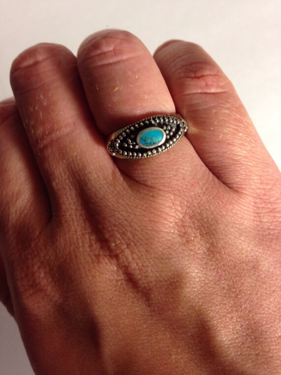 Vintage Turquoise Sterling Silver Ring, Size 6 - image 2