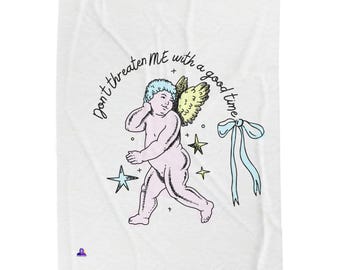 Manta de peluche con querubín, estilo vintage, con forma de ángel.