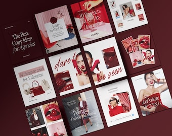 Bold Red Instagram Templates | Feminine Social Media Canva Posts (Digital Download)