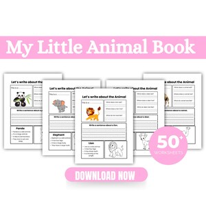Animal writing worksheet | Printable animal writing, coloring, sentence worksheets | Early grade printable | Instant download
