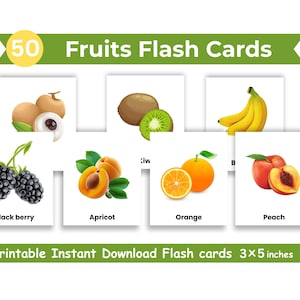 Fruits flash cards | 50 Printable flash cards for kids | Printable flash cards for early learners