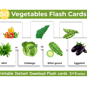 Vegetables flashcards | 50 Vegetables flashcards | Printable flashcards for early learners