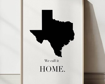 Texas Reise Poster: Minimalistische Texas Zustand Karte Wandkunst, moderne druckbare Wohndekoration, Zustand schwarz und weiß Druck (Digitaler Download)