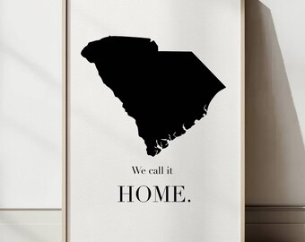 South Carolina Travel Poster: Minimalist State Map Wall Art, Modern Printable Home Decor, State Black and White Print (Digital Download)