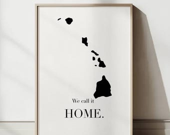 Hawaii Travel Poster: Minimalist Hawaii State Map Wall Art, Modern Printable Home Decor, US Islands Black and White Print (Digital Download)