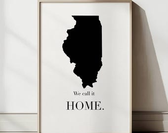 Illinois Travel Poster: Minimalist Illinois State Map Wall Art, Modern Printable Home Decor, US Black and White Print (Digital Download)