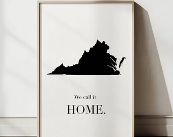 Virginia Travel Poster: Minimalist Virginia State Map Wall Art, Modern Printable Home Decor, State Black and White Print (Digital Download)