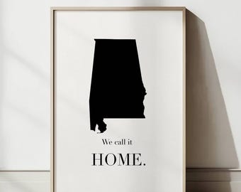 Alabama Travel Poster: Minimalist Alabama State Map Wall Art, Modern Printable Home Decor, US Black and White Print (Digital Download)