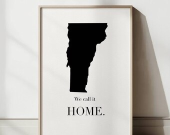 Vermont Travel Poster: Minimalist Vermont State Map Wall Art, Modern Printable Home Decor, State Black and White Print (Digital Download)