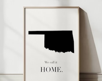 Oklahoma Travel Poster: Minimalist Oklahoma State Map Wall Art, Modern Printable Home Decor, State Black and White Print (Digital Download)