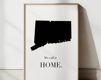 Connecticut Travel Poster: Minimalist Connecticut State Map Wall Art, Modern Printable Home Decor, Black and White Print (Digital Download)