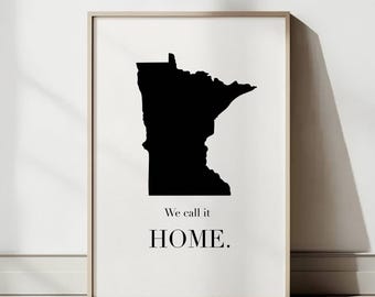 Minnesota Travel Poster: Minimalist Minnesota State Map Wall Art, Modern State Printable Black and White Home Decor Print (Digital Download)