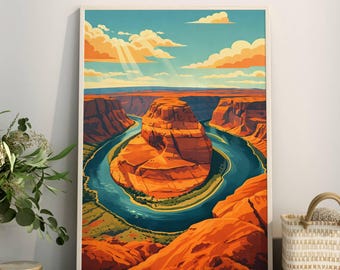 Horseshoe Bend Wall Art Printable, Arizona Desert Landscape Poster, Glen Canyon Travel Print, Southwest Canyon Decor (Digital Download)