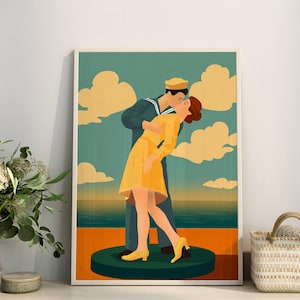 Póster vintage de San Diego: Estatua de la Rendición Incondicional, impresión artística para pared, arte estadounidense imprimible, decoración para el hogar (descarga digital)