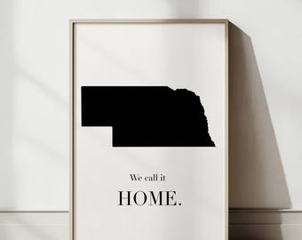 Nebraska Travel Poster: Minimalist Nebraska State Map Wall Art, Modern Printable Home Decor, State Black and White Print (Digital Download)