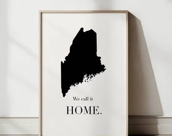 Maine Travel Poster: Minimalist Maine State Map Wall Art, Modern Printable Home Decor, US State Black and White Print (Digital Download)