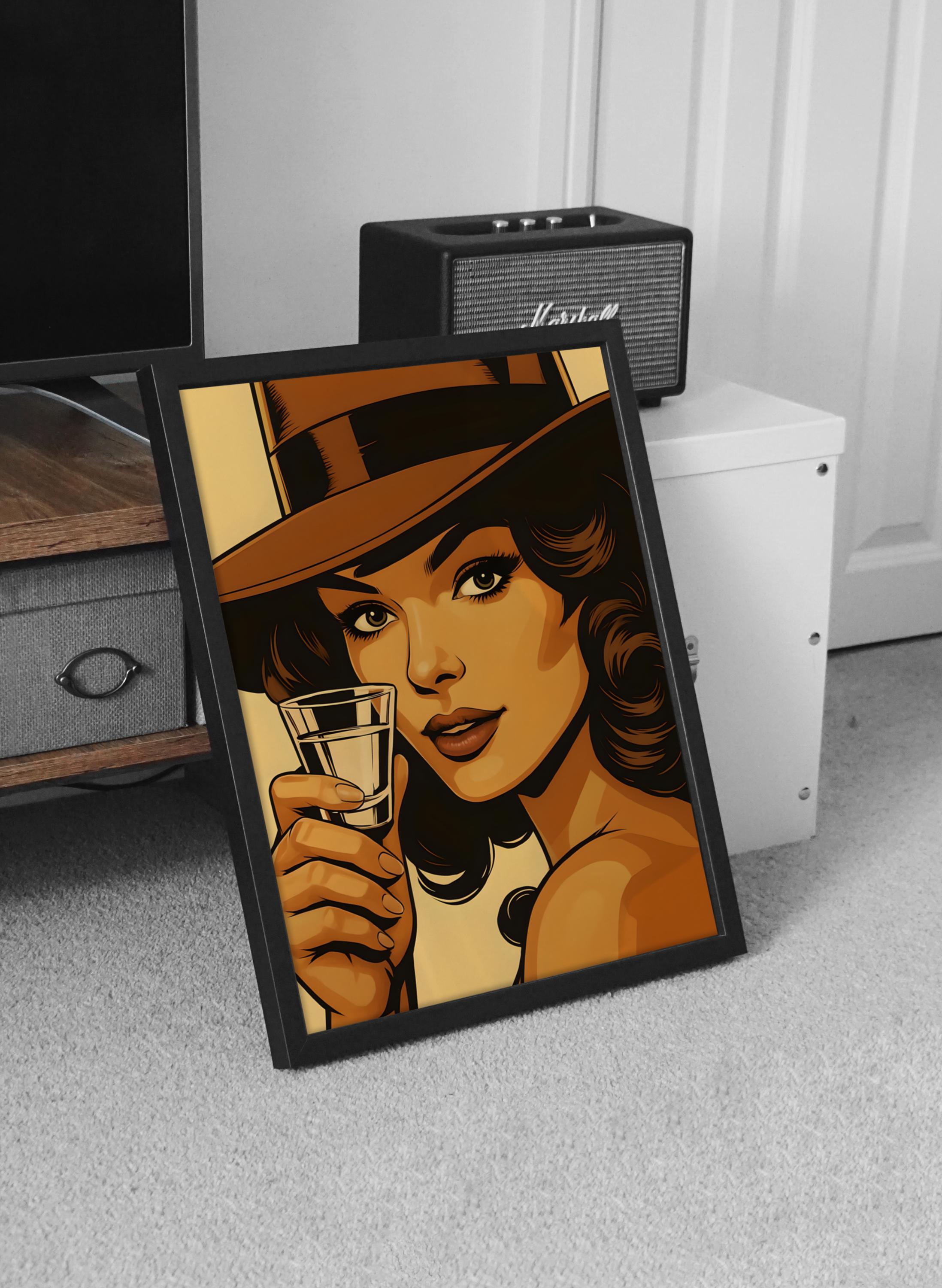 Vintage Glamour Woman with Tequila Shot,  Retro Digital Art Print, Sexy Pin-Up Style Poster for Home Bar or Kitchen Decor,  Digital Download - Thumbnail 5