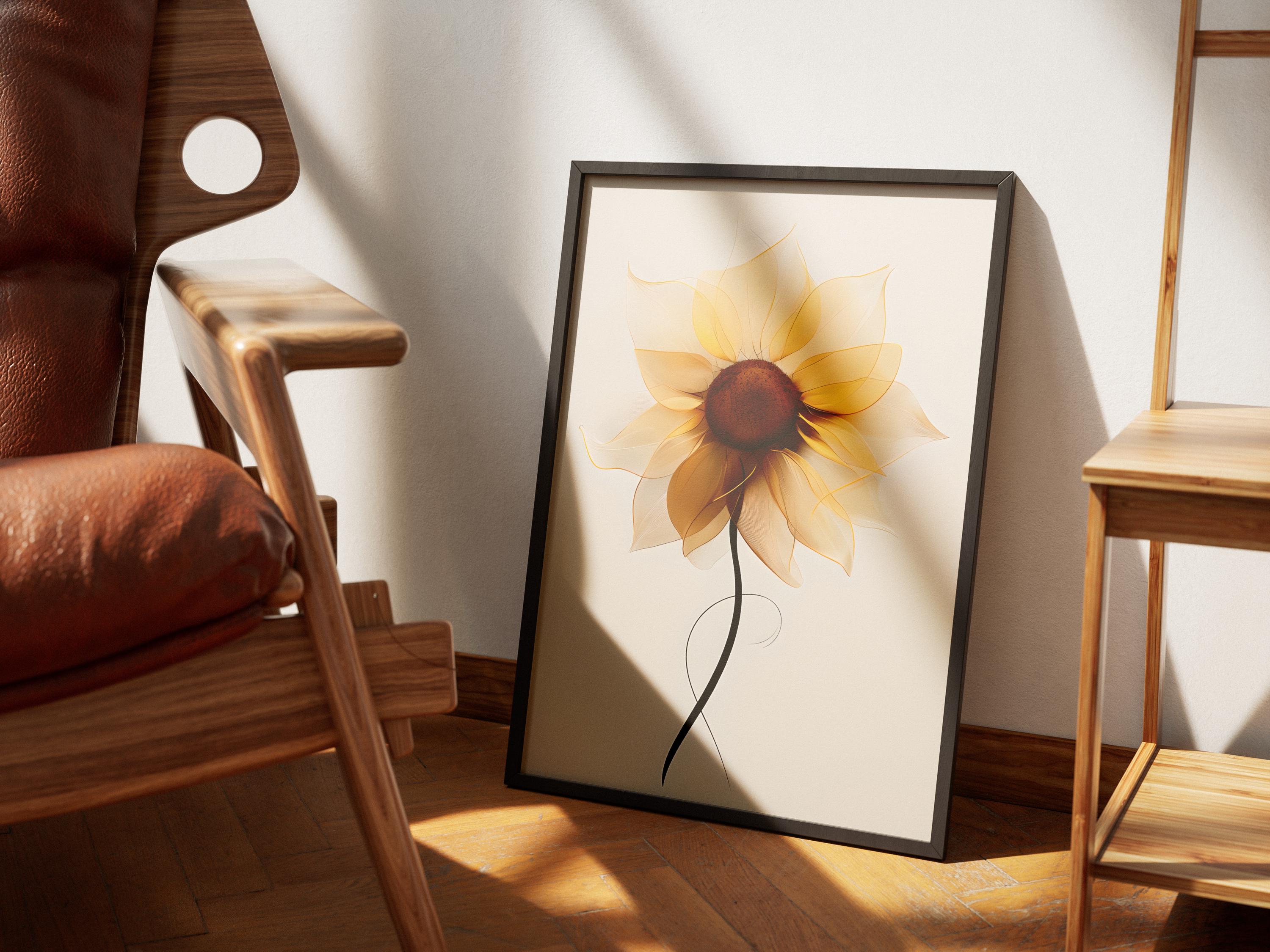 Minimalist Sunflower Art Print, Neutral Botanical Wall Decor, Modern Digital Flower Poster, Scandinavian Decor, Boho Style - Thumbnail 3