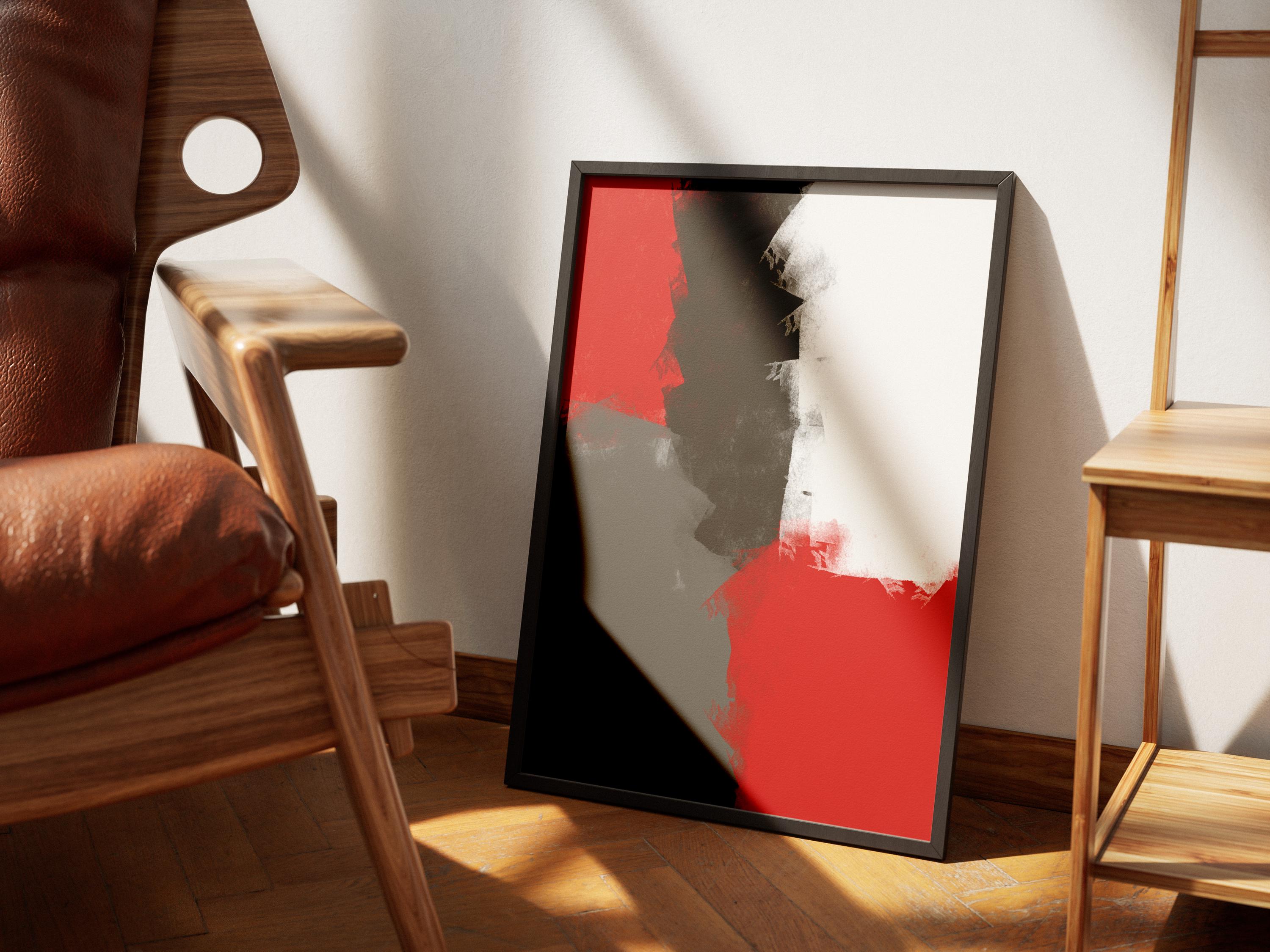 Abstract Art in Red, Black, White, and Gray, Modern Wall Print for Home or Office Decor, Digital Download - Thumbnail 6