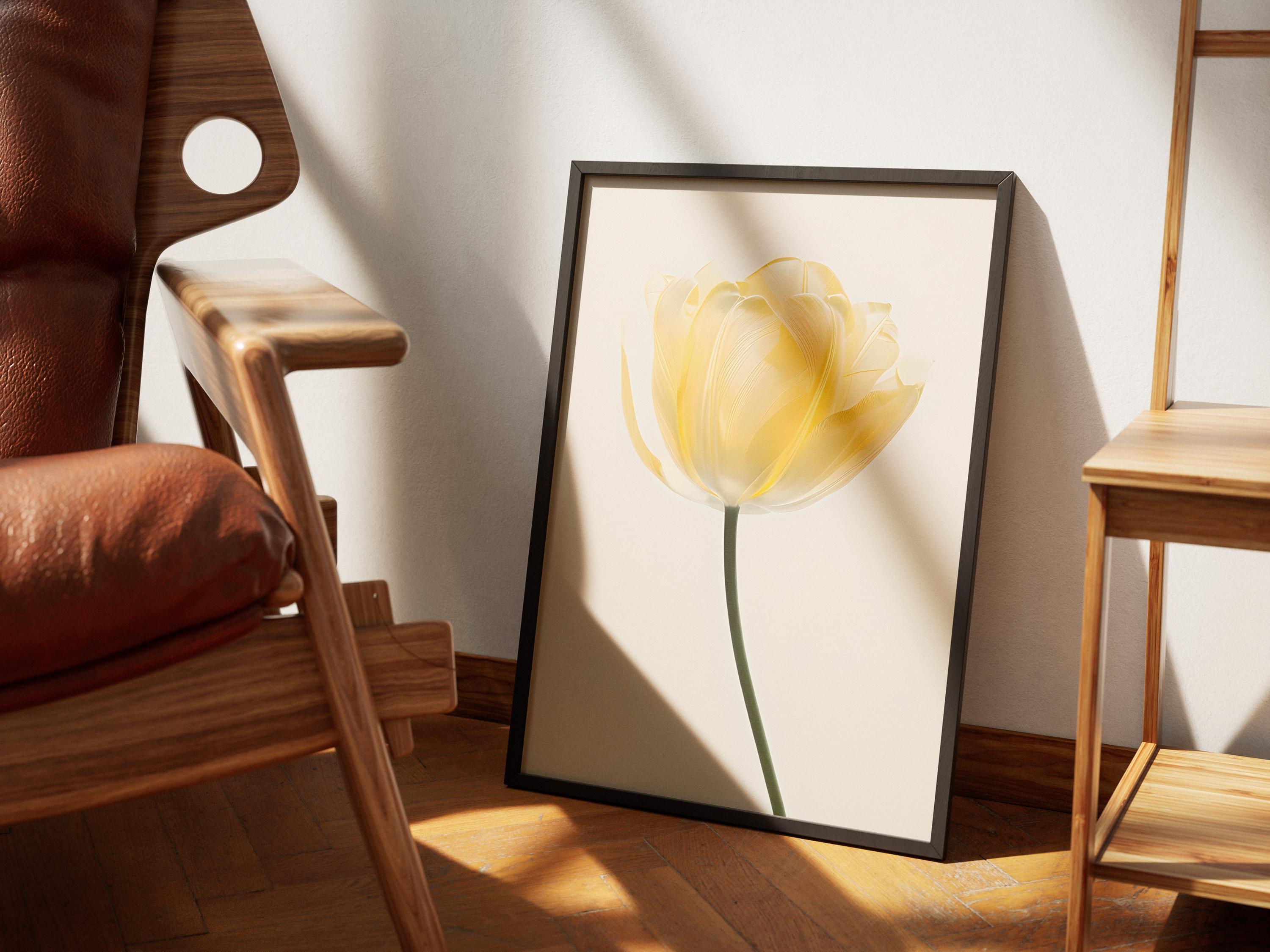 Yellow Tulip Art Print,  Minimalist Digital Flower Poster, Soft Botanical Wall Decor, Modern Floral Wall Art - Thumbnail 5