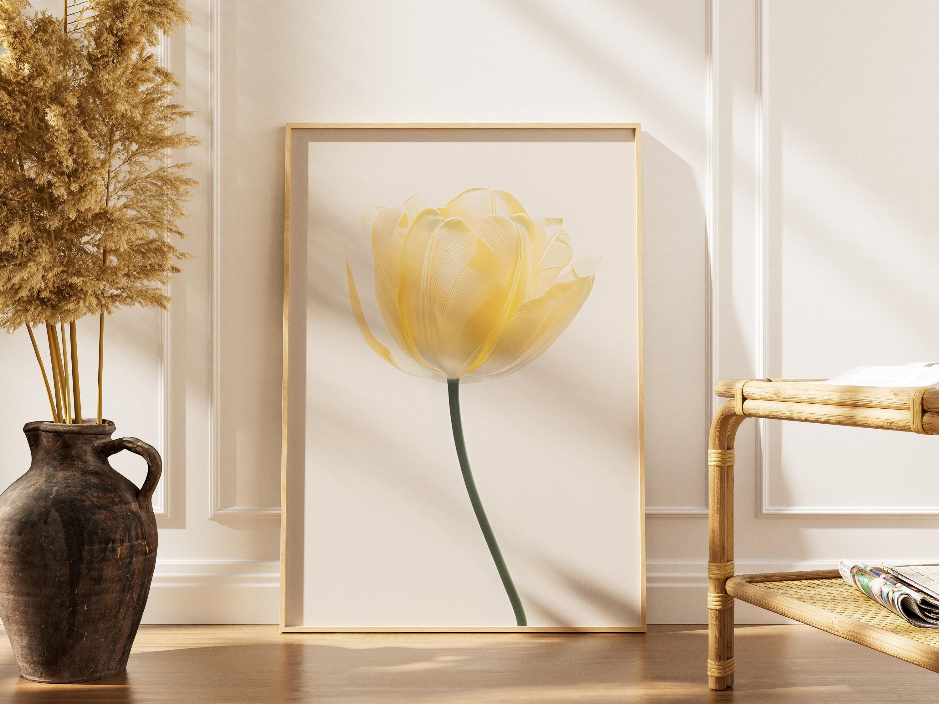 Yellow Tulip Art Print,  Minimalist Digital Flower Poster, Soft Botanical Wall Decor, Modern Floral Wall Art