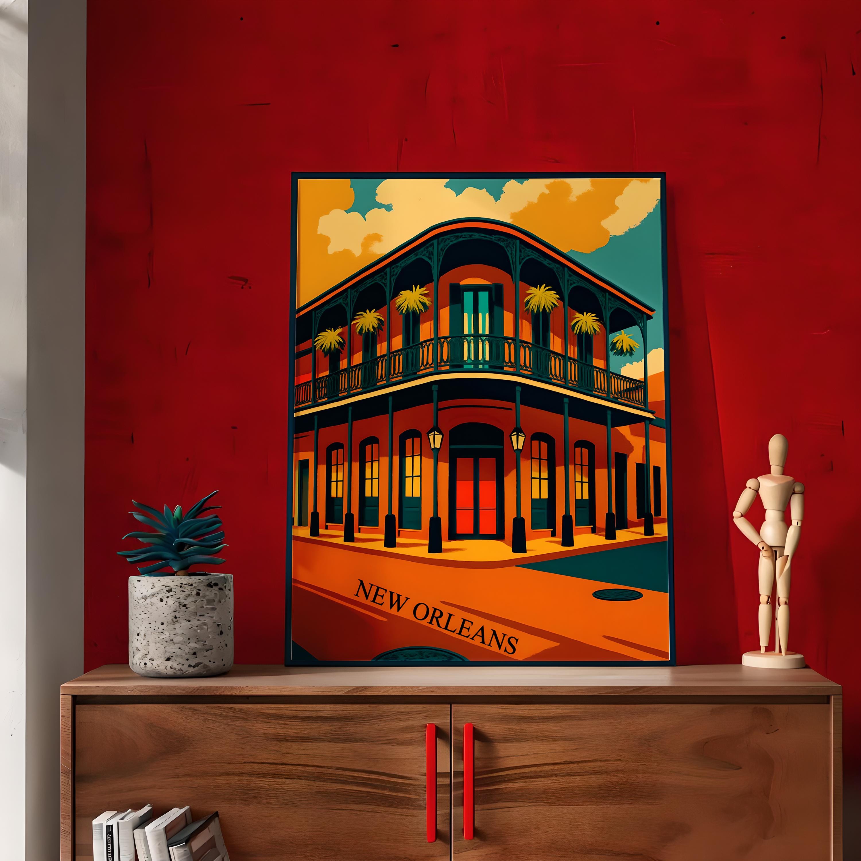 New Orleans Vintage Travel Poster, Retro Digital Wall Art Print, Printable French Quarter Art,  Digital Download - Thumbnail 7
